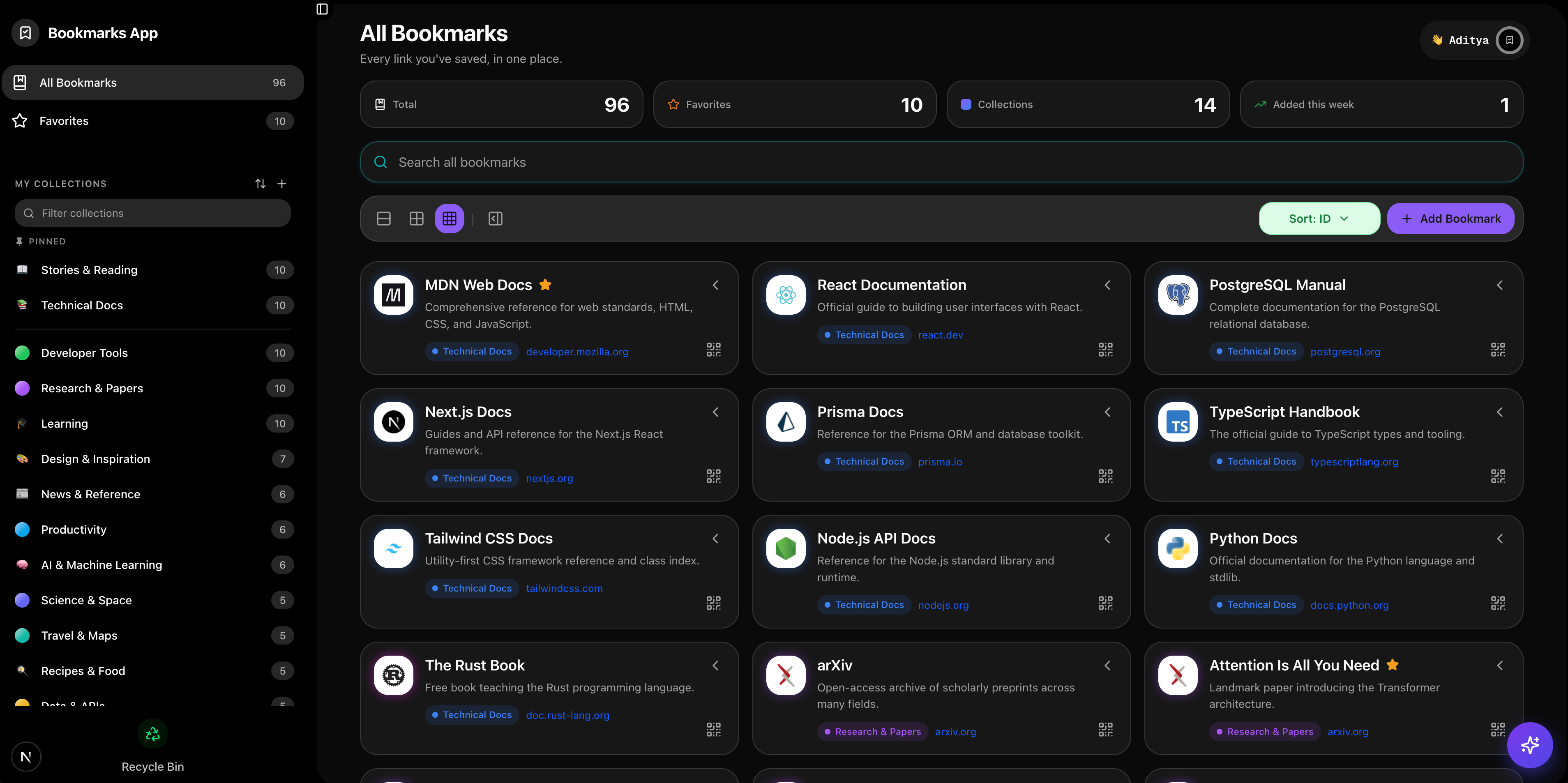Compact grid — Bookmarks App screenshot