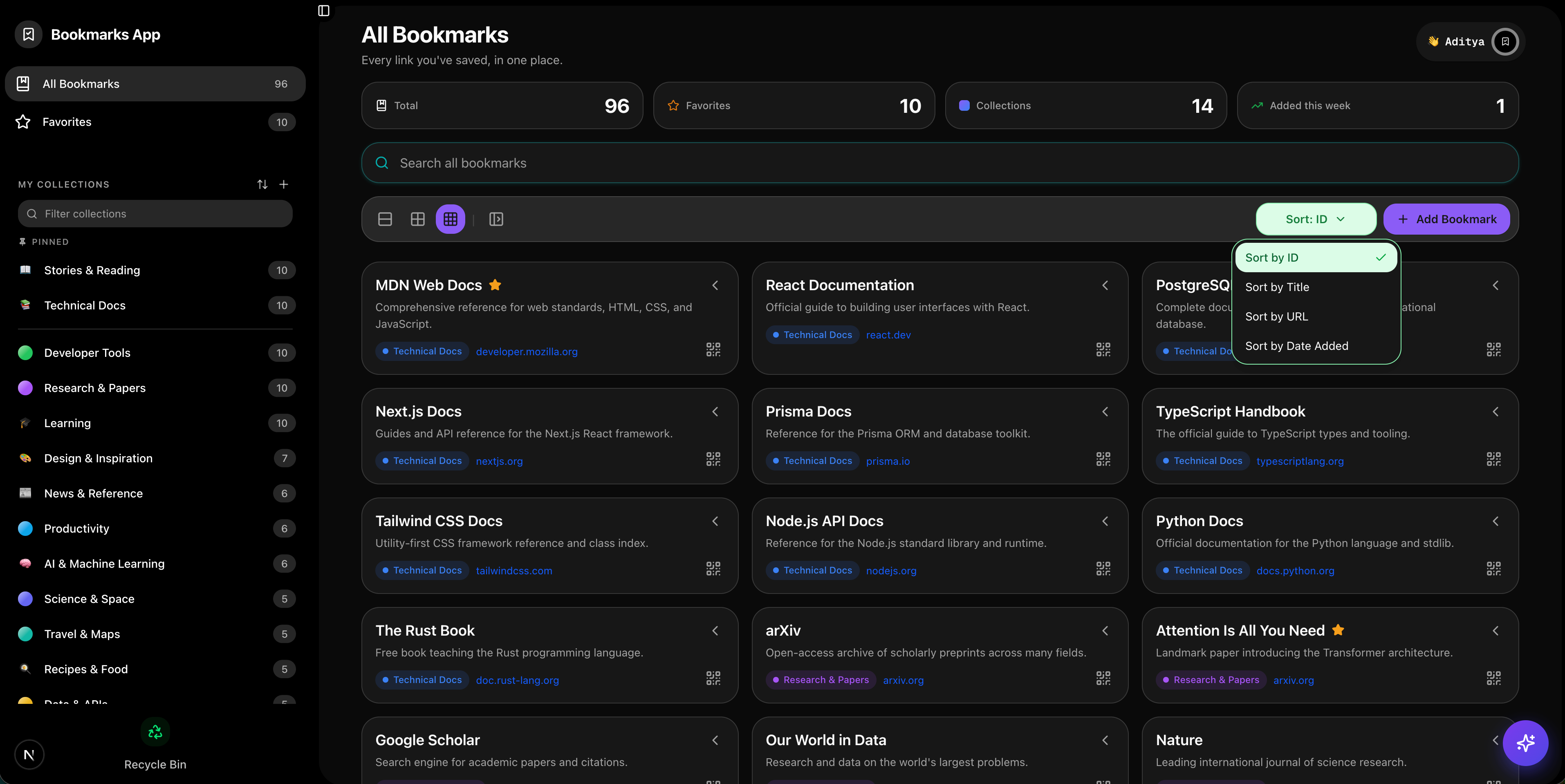 Sort your way — Bookmarks App screenshot
